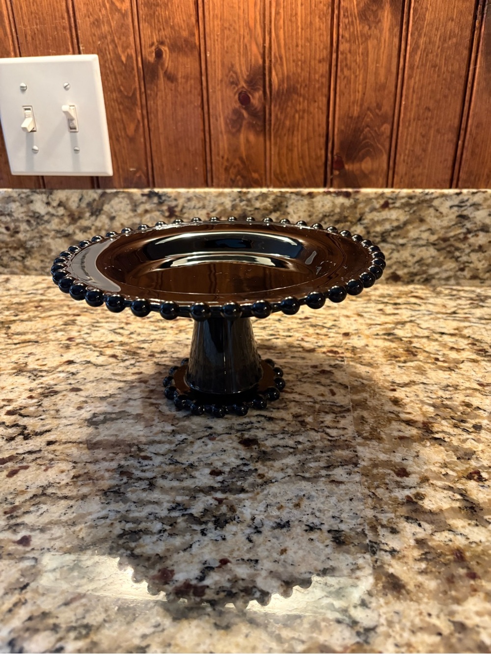 Candlewick Black Beaded Glass Pedestal Cake Stand
